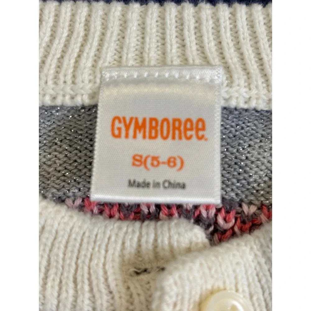 Gymboree Girls Fair Isle Cardigan Sweater Cream Pink Metallic Knit Size‎ S 5-6